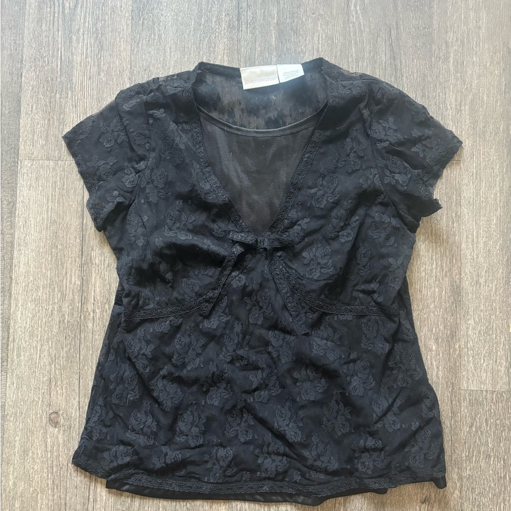 Worthington Black Floral Lace Blouse